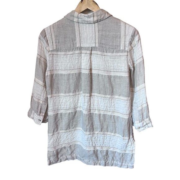 Chicos Linen Blend Gray White 3/4 Sleeve Button Up Shirt Size 0 S - Picture 2 of 12